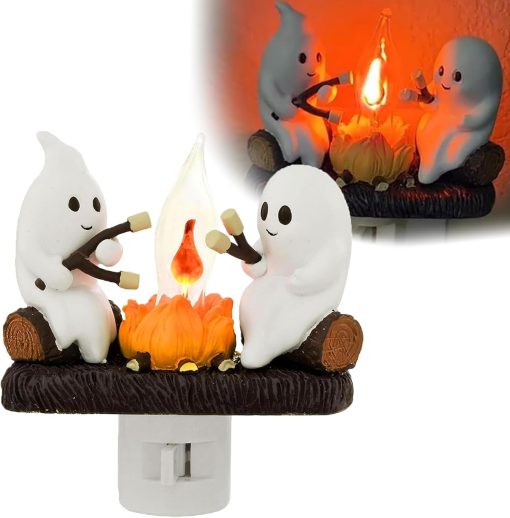 3D LED Ghost Campfire Nightlight, Halloween Night Light Plug into Wall, 3D Flickering Nightlight