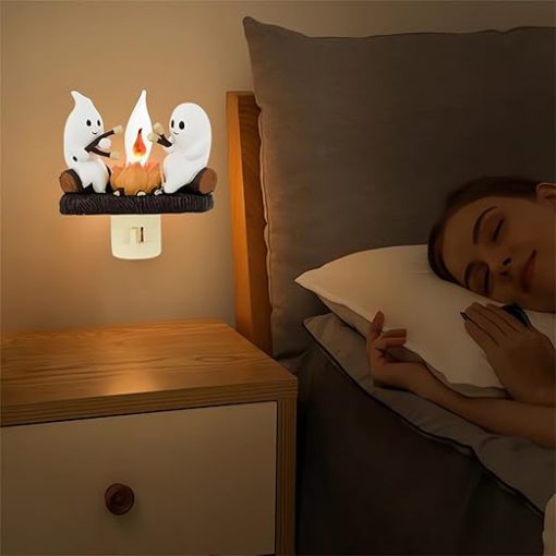 3D LED Ghost Campfire Nightlight, Halloween Night Light Plug into Wall, 3D Flickering Nightlight