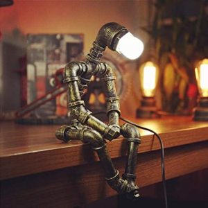 Steampunk Table Lamp,Retro Industrial Bronze Pipe Robot Desk Lamp With 2 Edison Bulbs Lamp Creative Gift