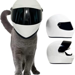 Cat Full Face Motorcycle Helmet Outdoor Riding Helmet Hat For Small Dog Doggie Puppy Kitten Helmet Pet Supplies Racing Small Gift (White)