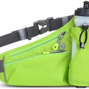 Waterproof Running Waist Bag Cycling Bumbags With Water Bottle Holder Travel Walking Dog Climbing Hiking Outdoor Sport Waist Bag With Reflective Strips(Green)