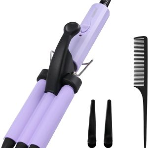 Mini Hair Crimper, Janelove 1/2 Inch Beach Waves Curling Iron, Hair Waver For Short & Medium Hair With 3 Ceramic Barrels, Home And Travel Friendly Crimper Hair Tool, Dual Voltage, 392? Fast Heating