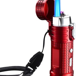 Electronic Lighter, Jet Flame Torch Lighter Usb Rechargeable Lighter Led Lighting 4 In 1, Dual Arc Butane Lighter Windproof Electric Lighter With Charge Cable,Multifunctional Lighter For Gifts(Red)