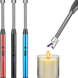 3 Pack Candle Lighter,Arc Lighter With Usb Charging,Flameless Windproof,Led Battery Display,Safety Switch,Rotate 360 Degrees,For Aromatherapy,Candles,Bbq,Camping.(Blue&Red&Black)