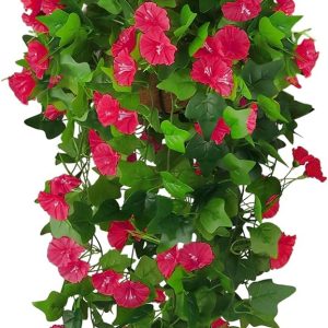 Hanging Planter With Artificial Hanging Vine Flowers, Plant Hanger Uv Resistant Plastic Faux Flower Morning Glory Fabric Wisteria Petunia For Indoor Outdoor Garden Porch Eave Balcony Wall Decor