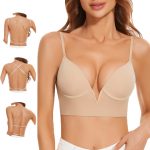 Uoolerp Women Low Back Bras-Invisible Backless Bra-Seamless Secret Plunge Bra No Show Bra Multiway Low-Cut Deep-V Halter Bra