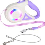 Trungeton Anti-Chewing Retractable Dog Leash With Led Flashlight &Side Lights, 16Ft 360° Tangle- Heavy- Leash For Night Walk&Training- One-Hand Operation, Perfect For Medium&Small Dog (Purple)