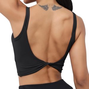 Luyaa Womens Workout Sports Bras Backless Padded Yoga Tank Tops Crop Twist Low Back Cami Bra For Gym