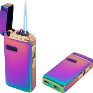 Jnfire Electric Lighters 3 In 1 Rechargeable Windproof Butane Refillable,Dual Arc And Blue Jet Flame, Usb Charge Type-C Cable In Gift Box, Gas Fuel Not Included