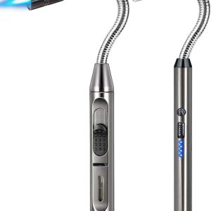 2 Pack Candle Lighter Electric Arc Long Lighter Flex Neck Utility Lighter Butane Torch Lighter Rechargeable Usb Lighter Refillable Gas Jet Flame Windproof Lighter For Camping Bbq Grill Gas Stove