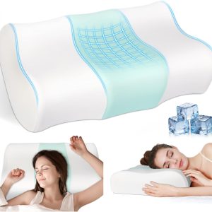 Cooling Memory Foam Pillow Cervical Neck Pillow,Ergonomic Orthopedic Contour Pillow For Neck Support,Cervical Bed Pillow For Side/Back/Stomach Sleeper