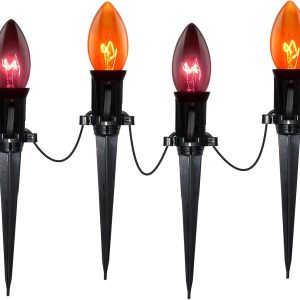 C9 Outdoor Halloween Pathway Lights, 19.5Ft C9 Orange Black Bulbs Marker Stake Lights With 10 Stakes, Connectable Outdoor Waterproof Pathway Markers Lights For Halloween Path, Yard Lawn, Garden Decor