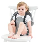 Baby Travel Harness Seat, Feeding Baby Portable High Chair Safety Seat For Travel With Adjustable Straps, Baby Travel Gear Must Have Infant Seat With Safety Harness, Grey