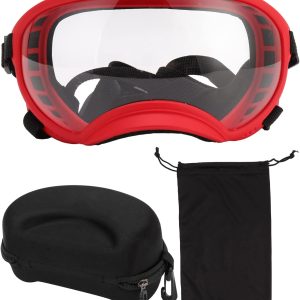 Dog Goggles, Windproof Ultraviolet Proof Dustproof Strap Dog Sunglasses For Large Breed (Red Frame And Transparent Goggles)