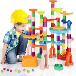 Marble Run,135 Pcs Marble Maze Building Block Toys Gravitrax Marble Run For Kids,Stem Learning Toys Marble Track Race Tower Model Creative Birthday Gift With 60 Marbles For Boys & Girls 3 4 5 6 7 8 9