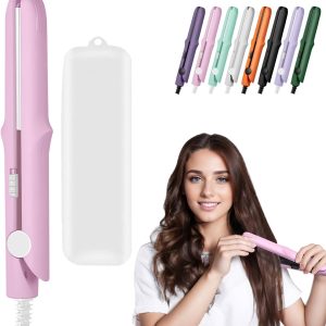 2-In-1 Mini Curling Flat Iron Hair Straightener,Mini Dual Purpose Curling Flat Iron, Long-Lasting Portable Travel Curling For Women Girls Short Hair, All Hair Types(Pink)