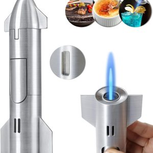 Butane Torch, Kitchen Torch Mini Torch With Adjustable Flame & Visual Window, Torch Lighters Butane Refillable For Father’S Day, Birthday Gifts, Bbq, Diy, Baking, Butane Gas Not Included, Silver