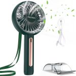 Vkusra Handheld Fan, Mini Hand Held Fan With Base,Personal Small Battery Operated Portable Hand Fan With 4 Speeds,Usb Rechargeable Makeup Desk Fan For Travel Outdoor Office-Green