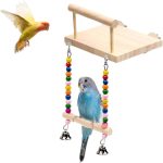 Frgkbtm Bird Perch Cage Toy, Wooden Platform With Colorful Swing, Bird Activity Structure For Parakeet, Cockatiels, Conures, Budgie, Lovebird