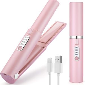 Jmfone Cordless Hair Straightener, Mini Cordless Flat Iron And Curler 2 In 1, Usb-C Rechargeable 5000Mah Battery, Portable Ceramic Plate, Fast Heat & 3 Adjustable Temp,Travel Size For Women Girl