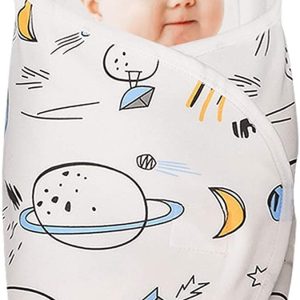 Knirose Baby Swaddle Blankets, Unisex Baby Blanket Wrap For Newborn Baby Boys Girls, Skin Friendly Wearable Swaddle Sleep Sack Made Of Combed Cotton (Planet, White, 0-3 Months)