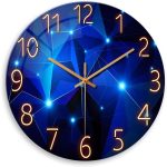 Constantplanet Blue Wall Clock Battery Operated – 14 Inch Modern Wall Clock Non Ticking – Glass Clock For Bedroom Living Room Office Kitchen Dining Room