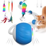 Wakhjakt Interactive Cat Toys For Indoor Cats, Diy 5 In 1 Automatic Moving Cat Ball Toys/Puppies Toys With Led Rainbow Lights, Smart Sounds&Touch Control Cat Toys,Usb Rechargeable (Blue)