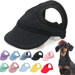 Outdoor Sun Protection Hood For Dogs, 2024 Dog Hat Canvas Dog Sun Hat Dog Baseball Cap, Pet Dog Outdoor Sun Protection Visor Hat With Ear Holes And Adjustable Neck Strap (Black, S)