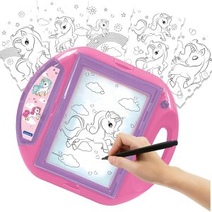 Lexibook, Unicorn Drawing Projector, 4 Tampons, 10 Templates, Lighting Screen, 1 Pen Included, Artistic And Creative Toy For Girls And Boys, Pink/Purple, Cr310Uni