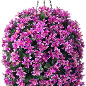 Artificial Faux Hanging Outdoor Plants Flowers Basket For Spring Decoration, Silk Realistic Uv Resistant Fuchsia Long Vines Planter For Outside Home Porch Patio