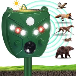 Ultrasonic Animal Repellent Outdoor Cat Repellent Deer Repellent Devices With Pir Sensor & 6 Red/White Strobe Light Solar Animal Repeller Squirrel Repellent Raccoon Rabbit Bird Repellent Deterrent