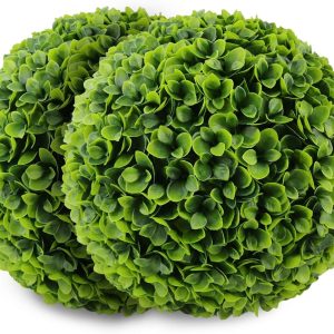 Sunnyglade 2 Pcs 15.7 Inch 3 Layers Artificial Plant Topiary Ball Faux Boxwood Decorative Balls For Backyard, Balcony,Garden, Wedding And Home Décor