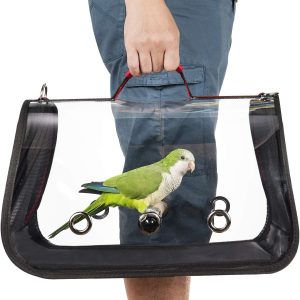 Colorday Lightweight Bird Carrier For Travelers, Bird Travel Cage With Parrot Feeder Cups & Standing Perch And Tracy (Medium 16 X 9 X 11, Red) Patented Product