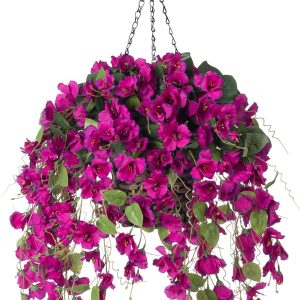 Artificial Faux Hanging Flowers Plants Baskets For Outdoor Outside Spring Summer Decoration, Purple Silk Long Vines Hibiscus Look Real Uv Resistant For Home Porch Garden Yard Patio