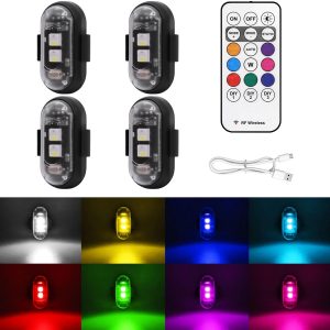 4Pcs Wireless Led Strobe Lights With Remote Control, 8 Colors Usb Charing Waterproof Anti-Collision Led Emergency Warning Lights For Car Motorcycle Drone Aircraft Bike