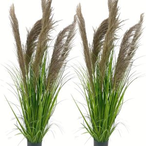 Ecoforest 47″ (4Ft,2Pack) Pampas Grass Potted Plants – Artificial Faux Plants Featuring Tall Grass, Grass – Perfect Home Decor For Plant Room Decoration Or As Floor Plants.