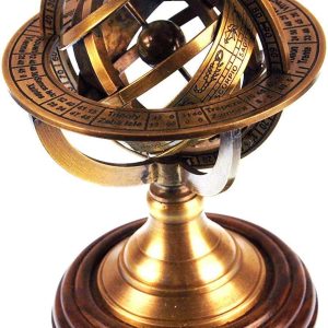 5″ Nautical Brass Armillary Sphere World Globe Rosewood Base Table Decor Gift