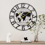 Keqam World Map Large Wall Clock For Living Room,Metal Decorative Wall Clock,Big Modern Round Silent Non-Ticking Battery Operated Wall Clocks,Kitchen Clock Home Decor (24 In)