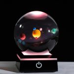 3D Crystal Ball With Solar System Model And Led Lamp Base, Clear 80Mm (3.15 Inch), Birthday Girlfriend Gift, Teacher Of Physics, Classmates And Kids Gift