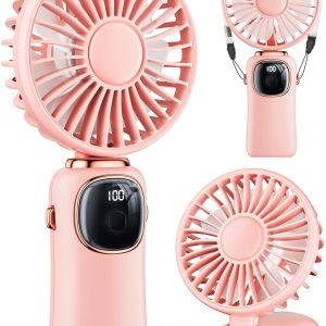 Coldsky Portable Handheld Fan, 4000Mah Battery Operated Fan With Led Display, Handheld/Neck/Desk 3 In 1 Personal Small Fan, 90° Foldable Desk Fan With Base, 5 Speed Lash Fan Makeup Fan For Women