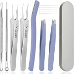 Wsyub Blackhead Tweezers,Ingrown Hair Tweezers,Pimple Popper Tool Kit,Acne Needle Tool, Blackhead Extractor,Eyebrows Facial Hair Razors