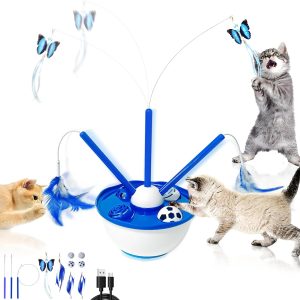 Cat Toys 4 In 1 Automatic Interactive Kitten Toy, Fluttering Butterfly, Moving Feathers, Bell Balls, Usb Powered, Cat Exercise Toy Self Play For Bored Indoor Adult Cats