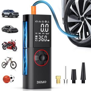 Zgzuxo Tire Inflator Portable Air Compressor, Rechargeable Air Pump For Car Tires, 150Psi Portable Tire Inflator For Car, Cordless Bike Tire Pump With Pressure Gauge, Lcd Dual Screen, Motorcycle Pump