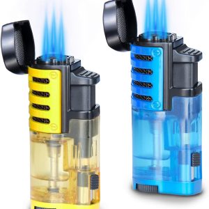 Zoocura Torch Lighter 2 Pack Triple Jet Flame Butane Torch Lighters Refillable Butane Gas Lighter Windproof Adjustable 3 Flame Lighter For Christmas (Without Gas)