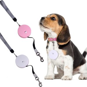 Retractable Dog Leash Pet Mini Retractable Leash Lightweight And Compact For Small And Medium Dogs Up To 22Lbs With 9.8Ft Strong Nylon Tape,One-Touch Extend And Lock With Wrist Strap (1-Pink/1-White)