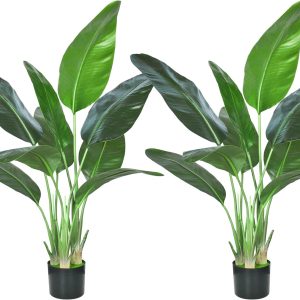 Haihong 2Packs 4Ft Artificial Bird Of Paradise Plant,Faux Palm Tree Potted Plant With Real Touch Leaves, Trees For Home Living Room Office Indoor Outdoor Decor(4 Ft-2Packs)