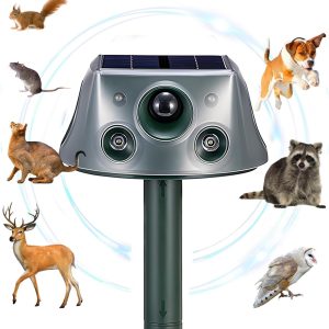 Ultrasonic Solar Animal Repeller For Yard, 6 Modes Outdoor Cat Squirrel Repellent With Motion Sensor & Flashing Light, 360° Animals Deterrent For Squirrel Bird Deer Cat Skunk Dog For Yard Garden