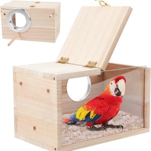 Gindoor Parakeet Nesting Box Transparent Bird House For Cage Natural Wood Breeding Box For Parrot Parakeet Cockatiel Lovebirds Budgie Conure And Other Small Birds