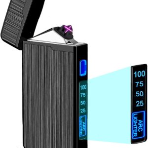 Ulmculm Electric Lighter, Usb Rechargeable Lighter, Plasma Dual Arc Lighter, Windproof Flameless Lighter, Pocket Metal Lighter With Led Battery Indication For Candles, Incense, Camping (220Mah, Black)