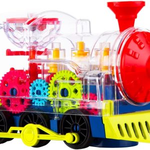 Berry President Transparent Electric Gear Train Toy With Flashing Lights And Music, Battery Operated Bump & Go Action Train Toys For 2 3 4 5 Year Old Boys Toddlers